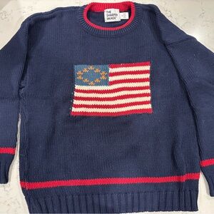 Sharper Image Navy Crewneck Sweater with Flag Pattern